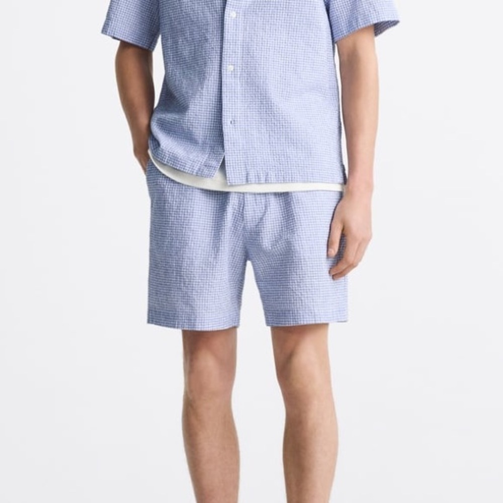 NWT Zara Blue/White Gingham Bermuda Shorts Size L